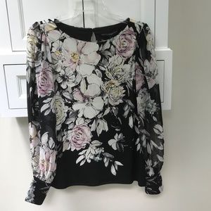 NWT WHBM Black Flowered Top size S